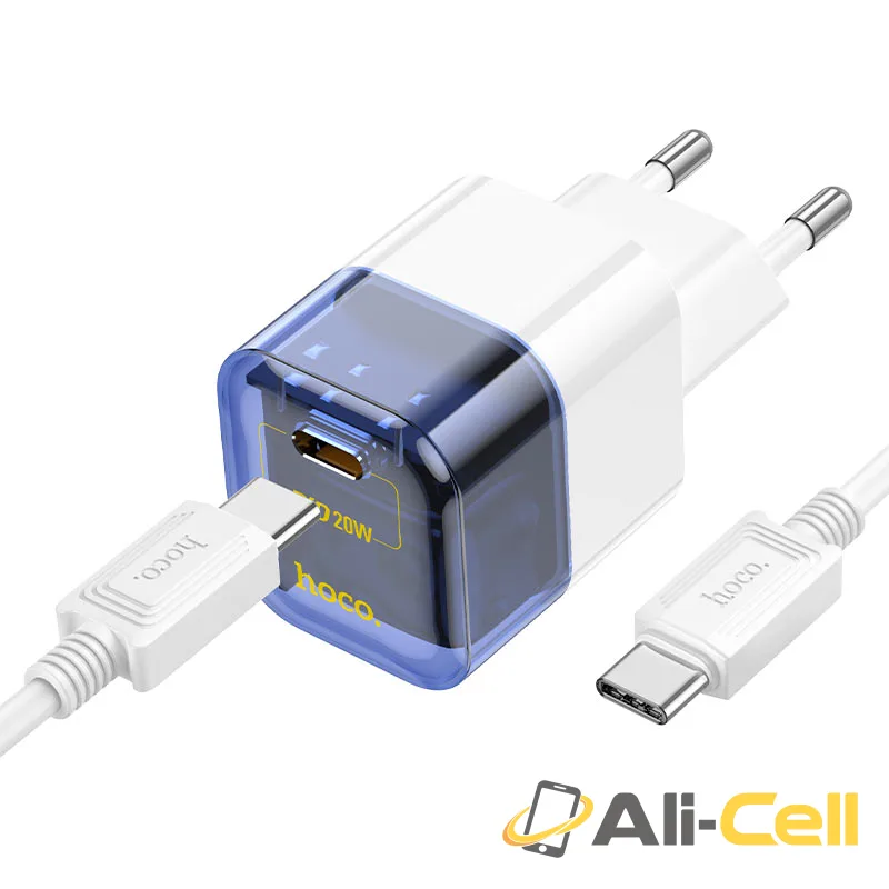 Wall charger “C125A Transparent tribute” PD20W EU cable set (C125a Set Tc Tc Transparent Blue, Set With Type C To Type C Cable)