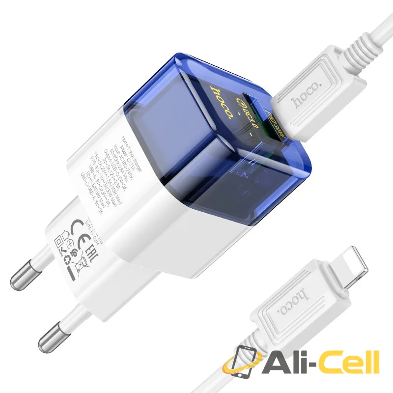 Wall charger “C131A Platinum” PD30W + QC3.0 EU cable set (C131a Set Tc Ltn Transparent Black, Set With Type C To Lightning Cable) — 5
