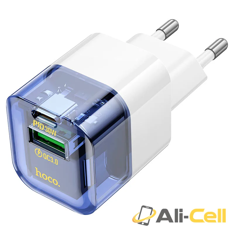 Wall charger “C131A Platinum” PD30W + QC3.0 EU cable set (C131a Transparent Blue, Single)