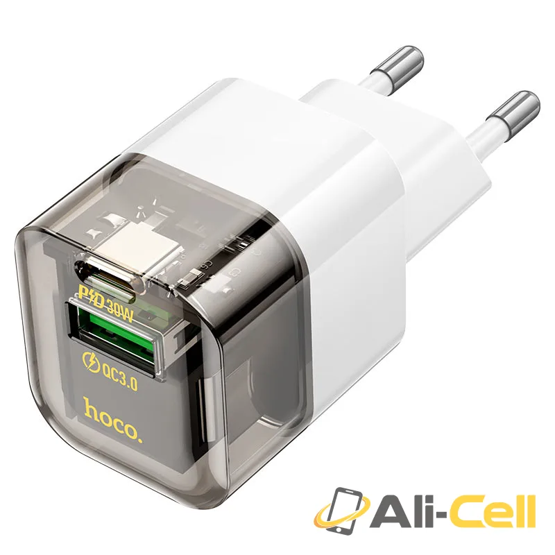 Wall charger “C131A Platinum” PD30W + QC3.0 EU cable set (C131a Transparent Black, Single)