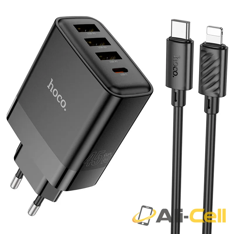 Wall charger “C127A Intelligent” PD45W EU cable set (C127a Set Tc Ltn Black, Set With Type C To Lightning Cable)