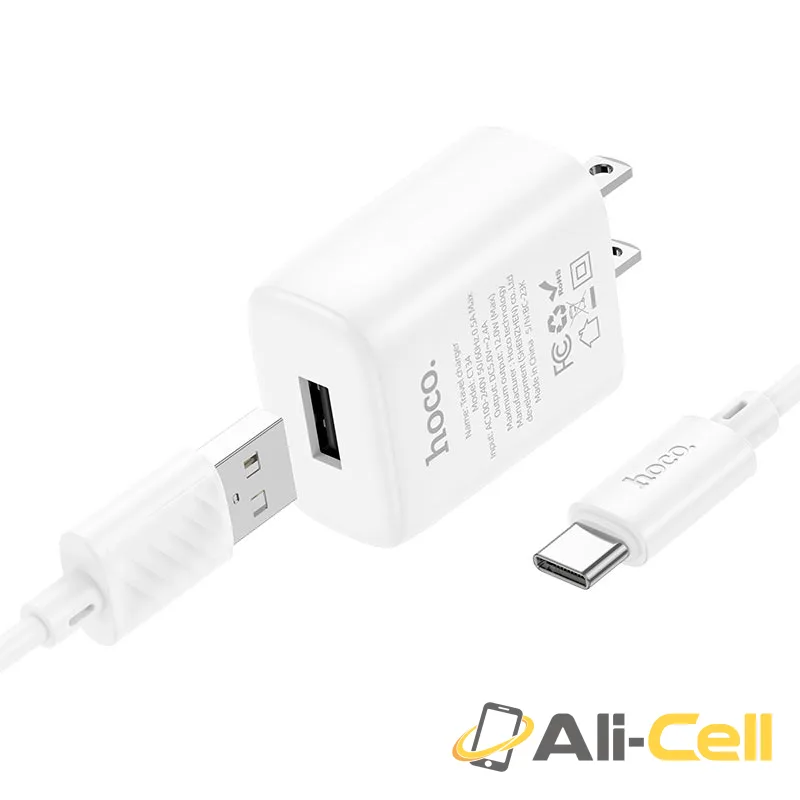Wall charger “C134 Solid” US cable set (C134 Set Usb Tc White, Set With Type C Cable)