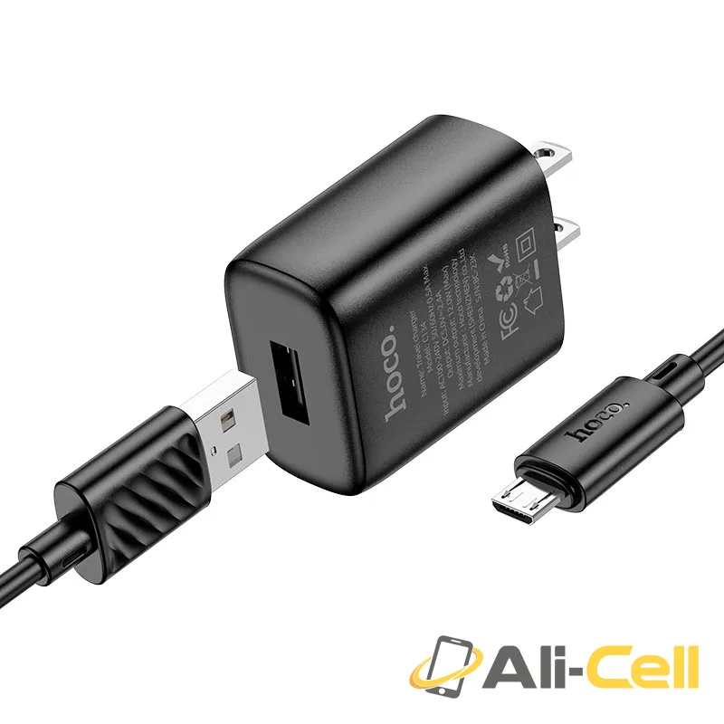 Wall charger “C134 Solid” US cable set (C134 Set Usb Musb Black, Set With Micro Usb Cable)