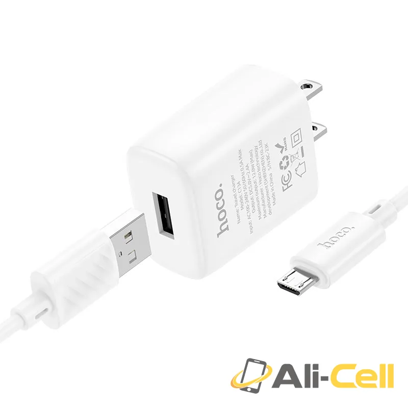 Wall charger “C134 Solid” US cable set (C134 Set Usb Musb White, Set With Micro Usb Cable)