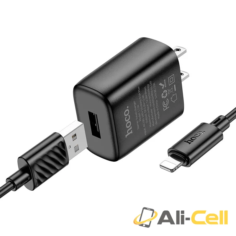 Wall charger “C134 Solid” US cable set (C134 Set Usb Ltn Black, Set With Lightning Cable)
