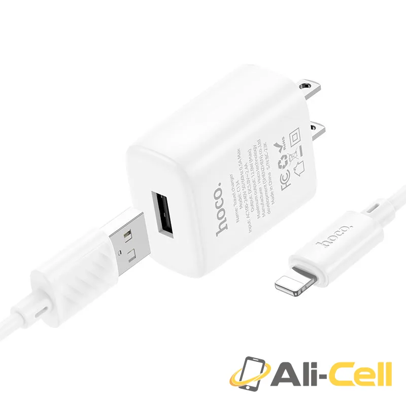 Wall charger “C134 Solid” US cable set (C134 Set Usb Ltn White, Set With Lightning Cable)