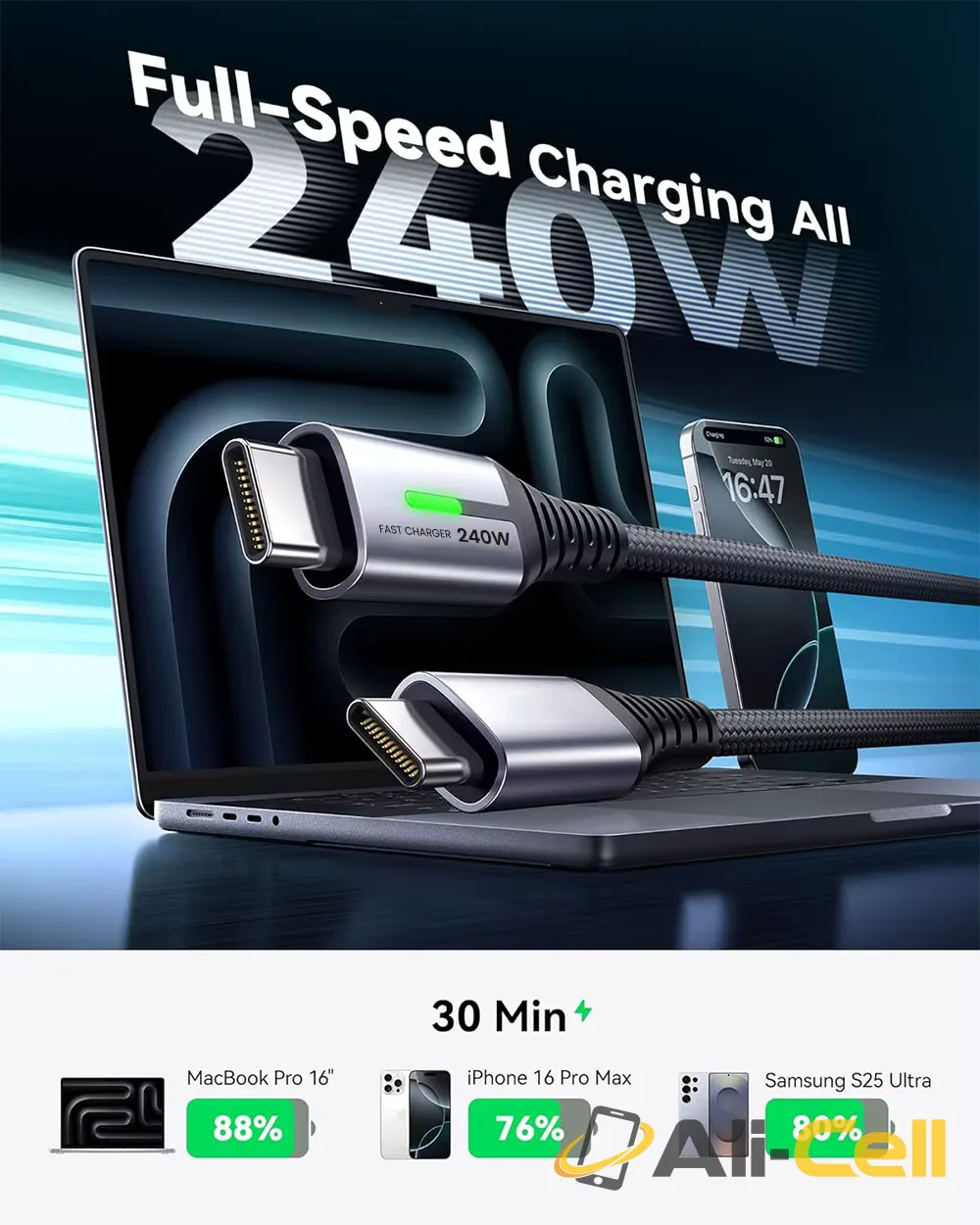 1M 240W PD USB-A to USB-C Charger Cable — 3