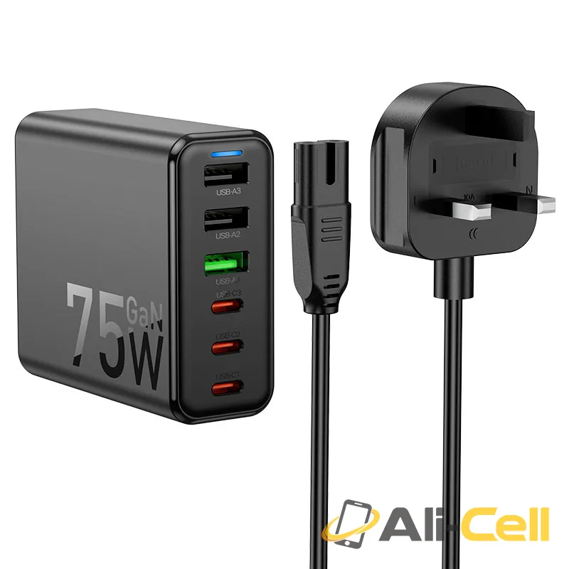 Charging station “C133B Earl” 75W PD45W + QC3.0 UK (C133b Black)