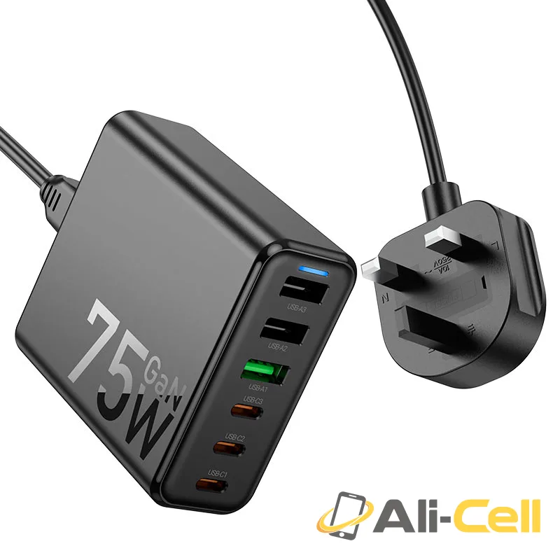 Charging station “C133B Earl” 75W PD45W + QC3.0 UK (C133b Black) — 3