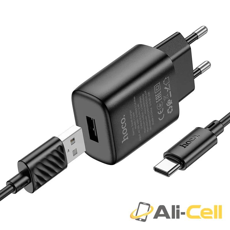 Wall charger “C134A Solid” EU cable set (C134a Set Usb Tc Black, Set With Type C Cable)