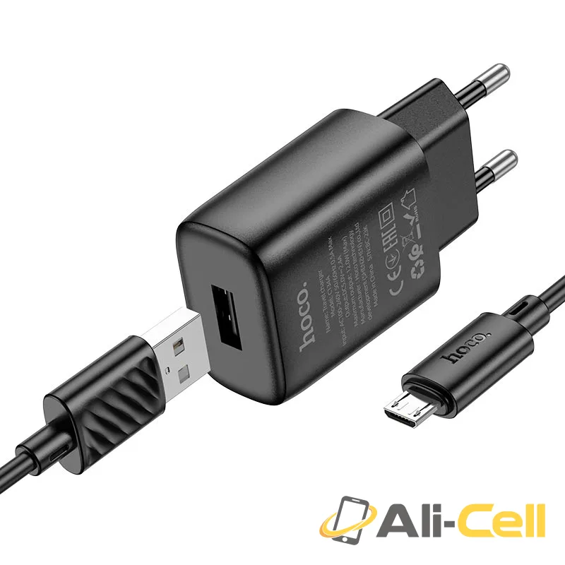 Wall charger “C134A Solid” EU cable set (C134a Set Usb Musb Black, Set With Micro Usb Cable)