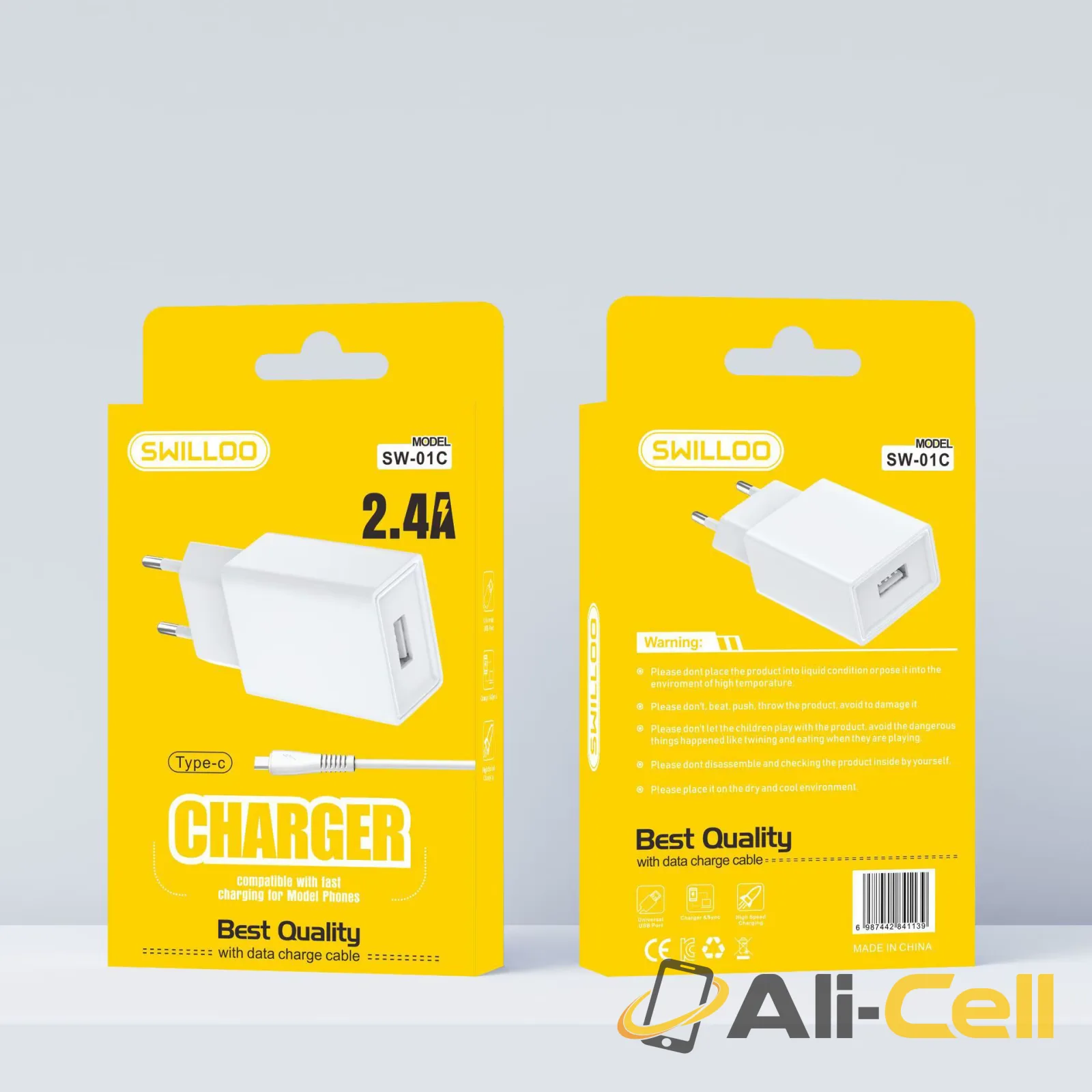 EU Plug Fast Charging USB Charger 2.4A 10W + Type C Cable