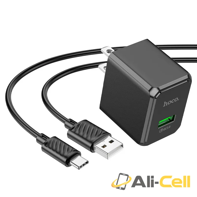 Wall charger “CS12 Ocean” QC3.0 US cable set (Cs12 Black, Single) — 3