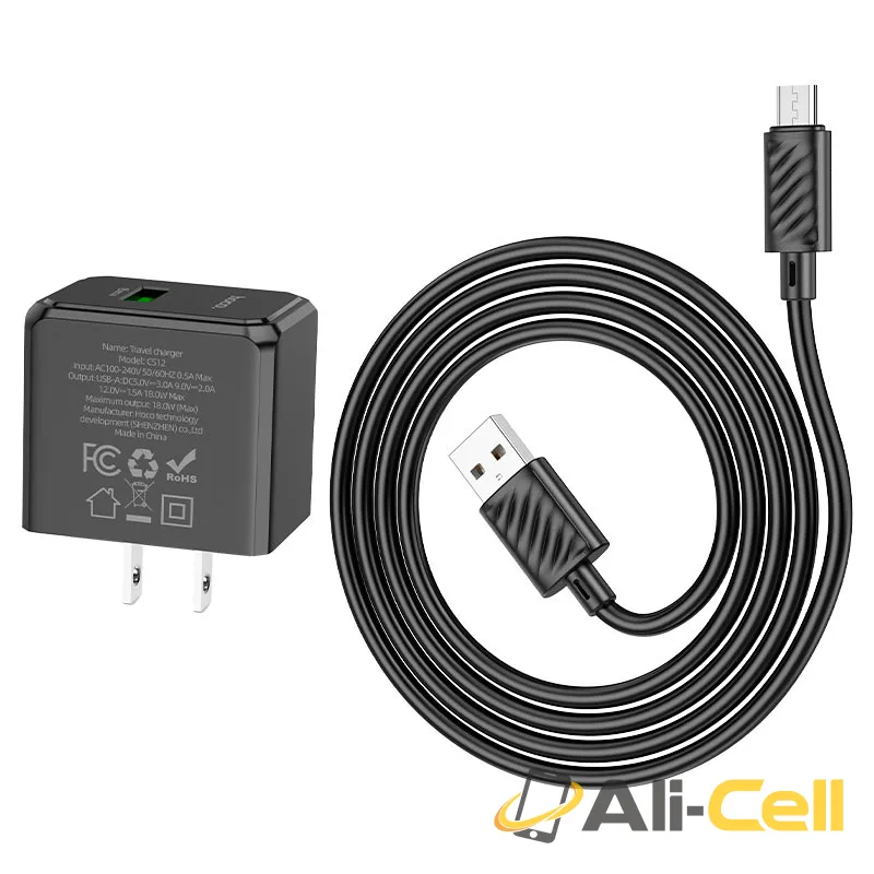 Wall charger “CS12 Ocean” QC3.0 US cable set (Cs12 Black, Single) — 6