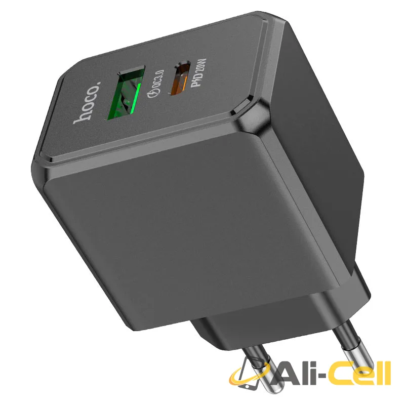 Wall charger “CS14A Ocean” PD20W + QC3.0 EU cable set (Cs14a Black, Single)