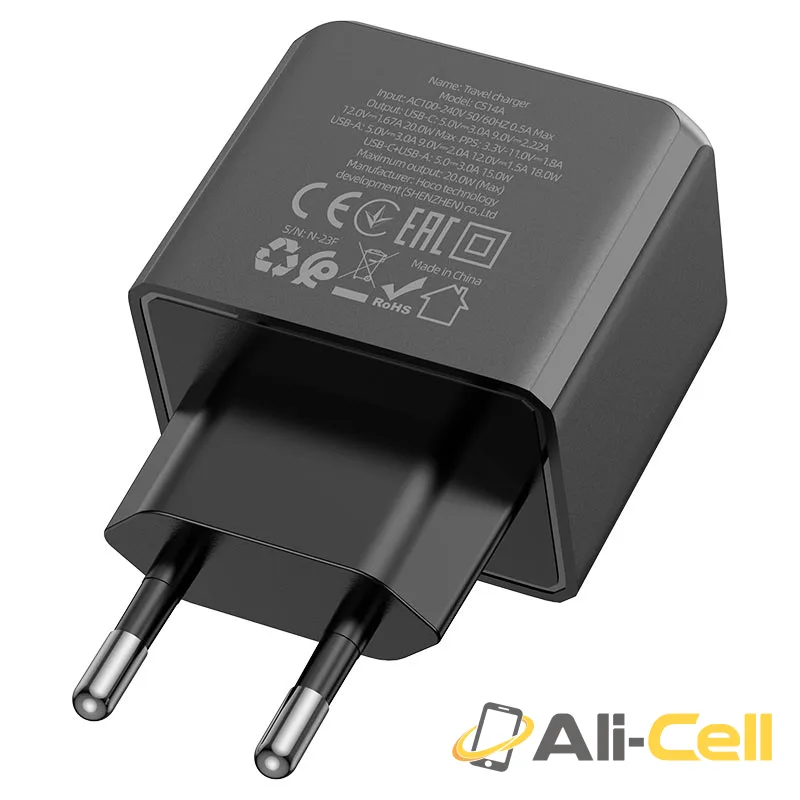 Wall charger “CS14A Ocean” PD20W + QC3.0 EU cable set (Cs14a Black, Single) — 4