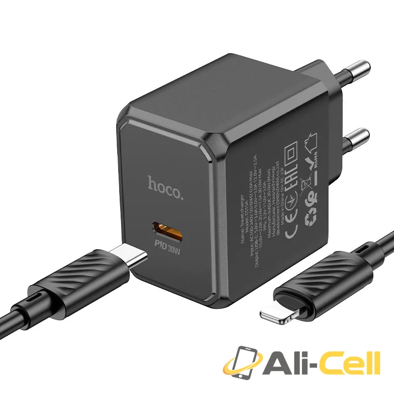 Wall charger “CS15A Ocean” PD30W EU cable set (Cs15a Set Tc Tc Black, Set With Type C To Type C Cable) — 5