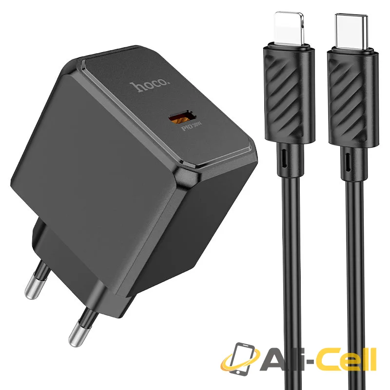 Wall charger “CS15A Ocean” PD30W EU cable set (Cs15a Set Tc Ltn Black, Set With Type C To Lightning Cable)