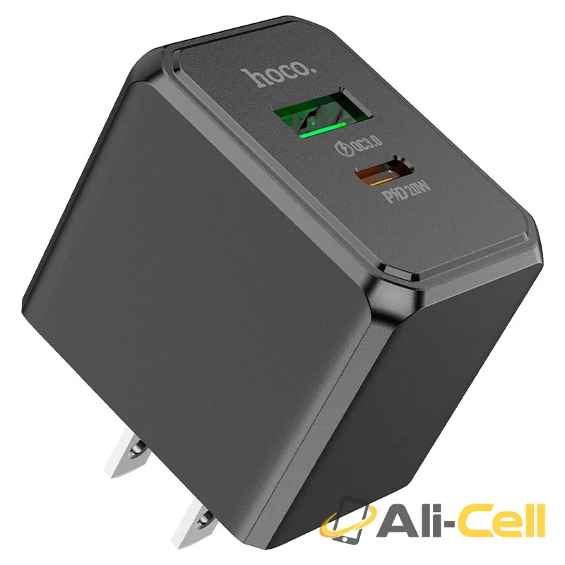 Wall charger “CS14 Ocean” PD20W + QC3.0 US cable set (Cs14 Set Tc Tc Black, Set With Type C To Type C Cable) — 2