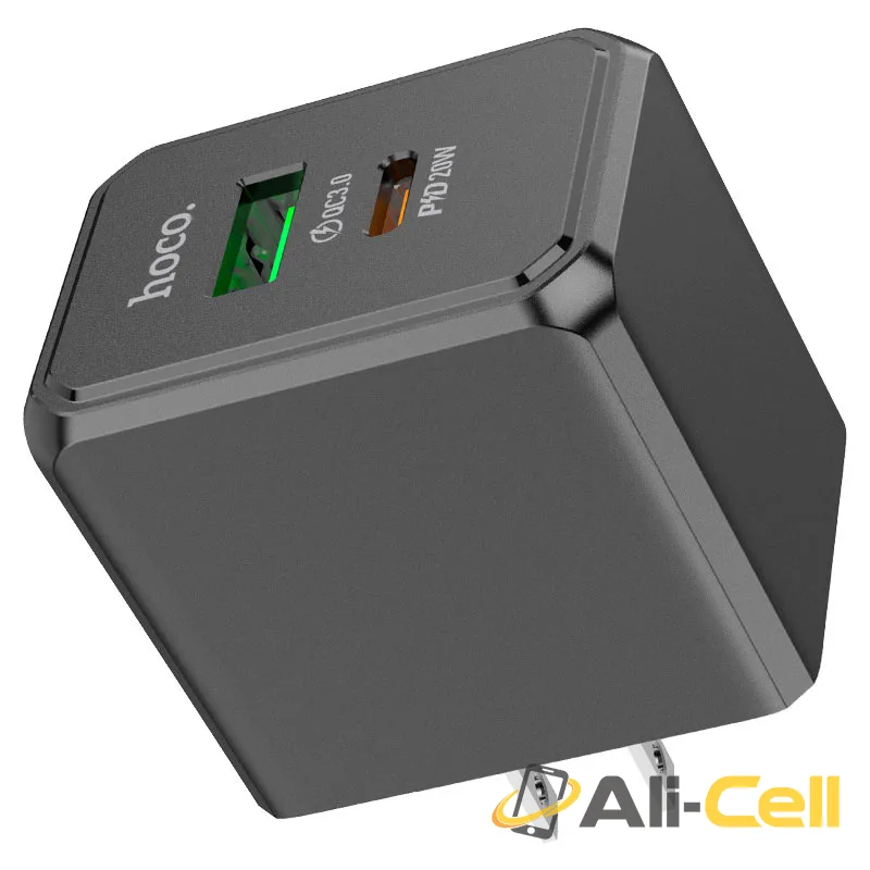 Wall charger “CS14 Ocean” PD20W + QC3.0 US cable set (Cs14 Black, Single)