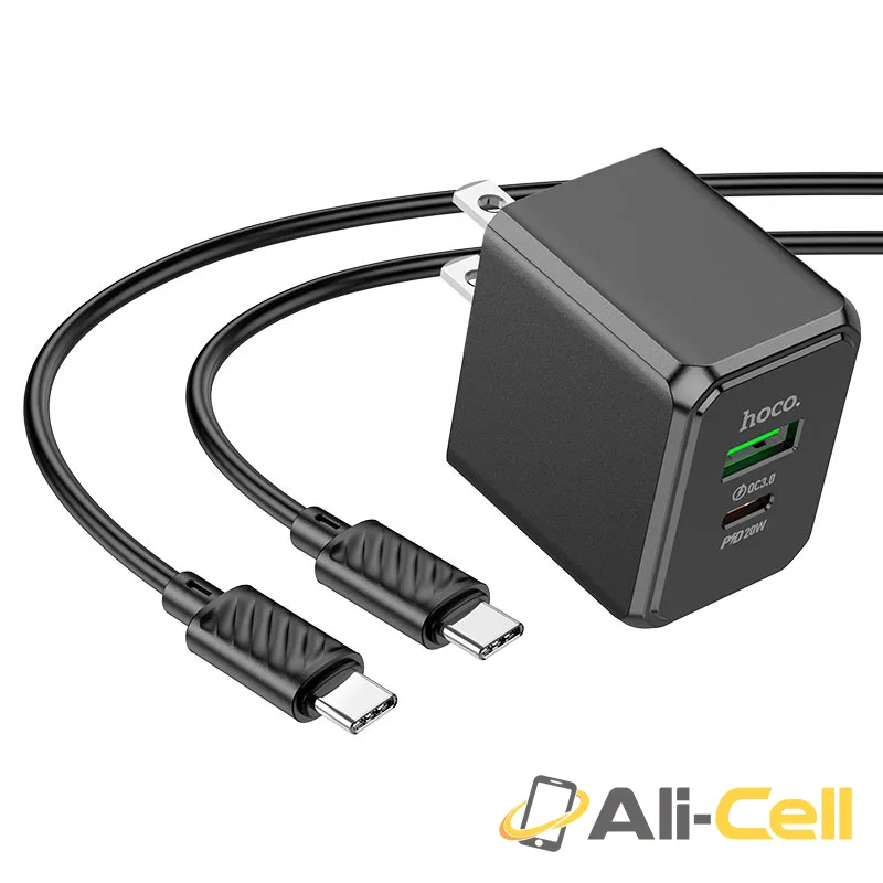 Wall charger “CS14 Ocean” PD20W + QC3.0 US cable set (Cs14 Black, Single) — 3