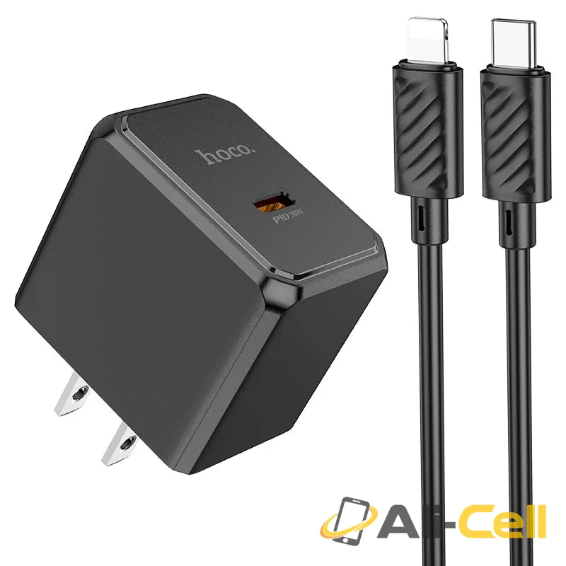 Wall charger “CS15 Ocean” PD30W US cable set (Cs15 Set Tc Ltn Black, Set With Type C To Lightning Cable)