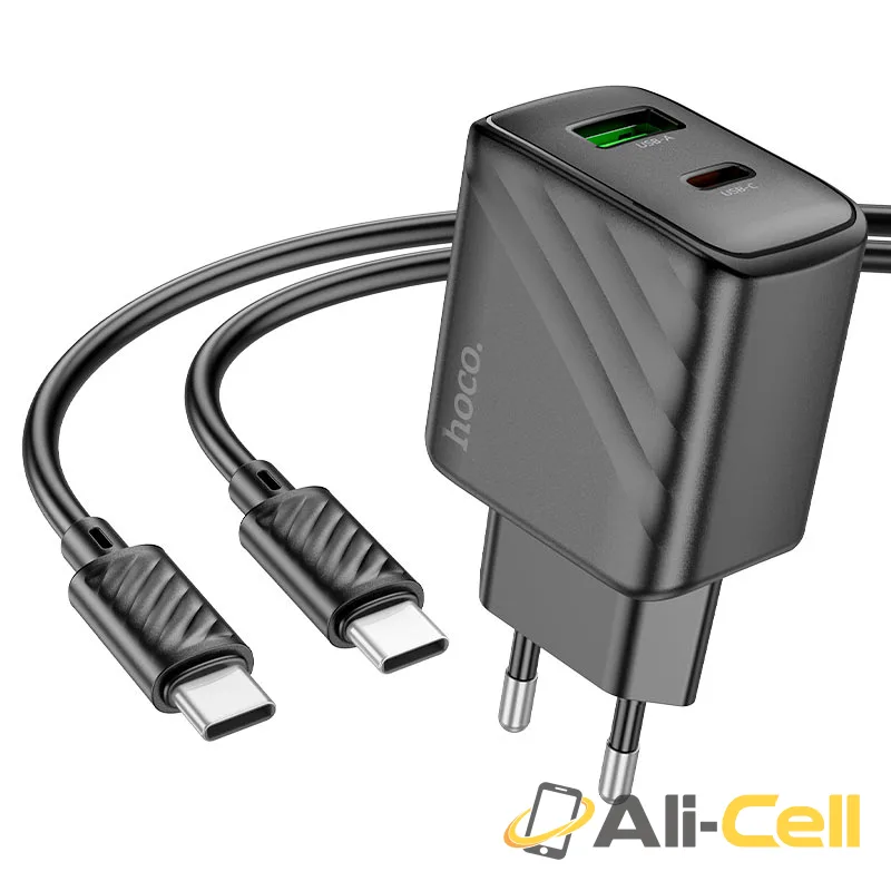 Wall charger “CS23A Sunlight” PD30W + QC3.0 EU cable set (Cs23a Set Tc Tc Black, Set With Type C To Type C Cable) — 3