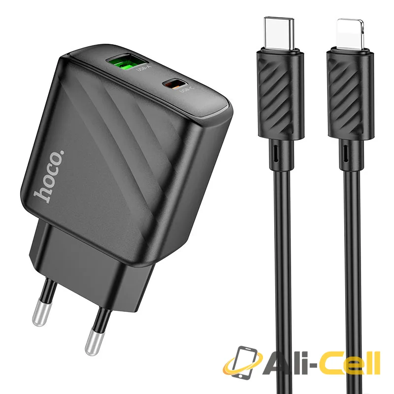 Wall charger “CS23A Sunlight” PD30W + QC3.0 EU cable set (Cs23a Set Tc Ltn Black, Set With Type C To Lightning Cable)