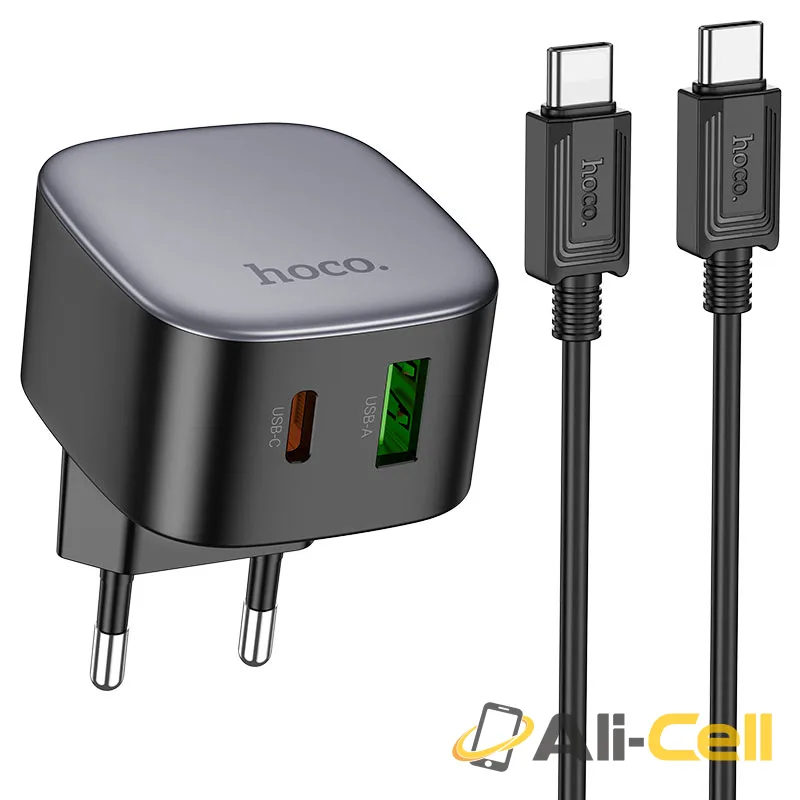 Wall charger “CS32A Rise” PD20W + QC3.0 EU cable set (Cs32a Set Tc Tc Black, Set With Type C To Type C Cable)