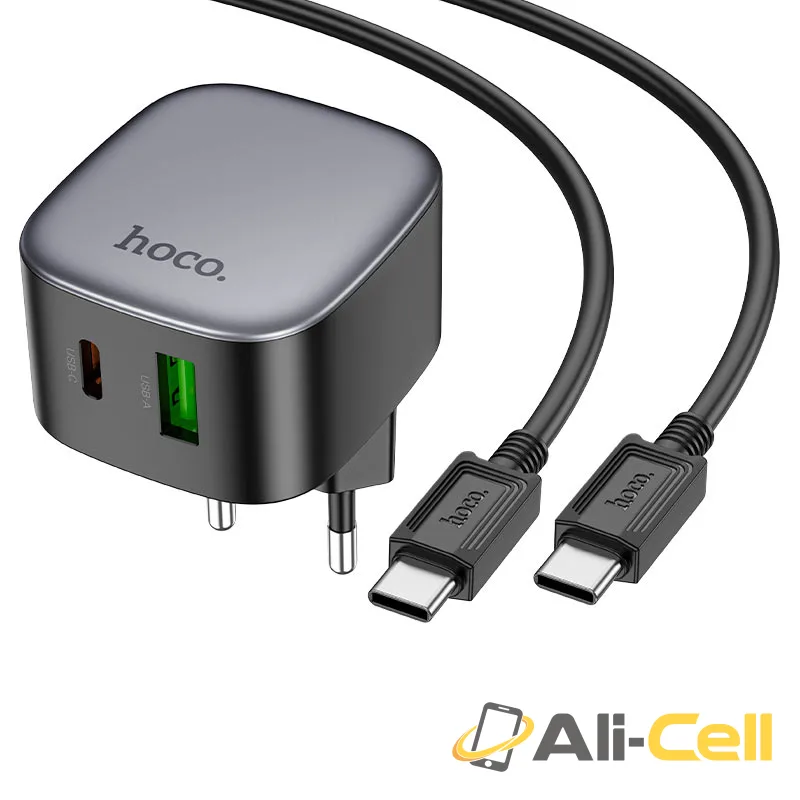 Wall charger “CS32A Rise” PD20W + QC3.0 EU cable set (Cs32a Set Tc Tc Black, Set With Type C To Type C Cable) — 3