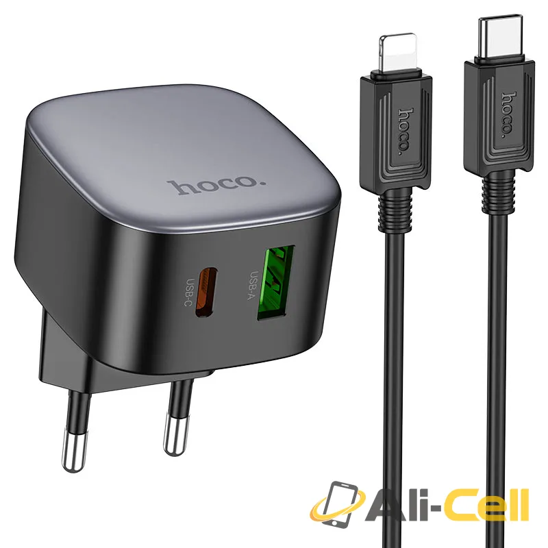 Wall charger “CS32A Rise” PD20W + QC3.0 EU cable set (Cs32a Set Tc Ltn Black, Set With Type C To Lightning Cable)