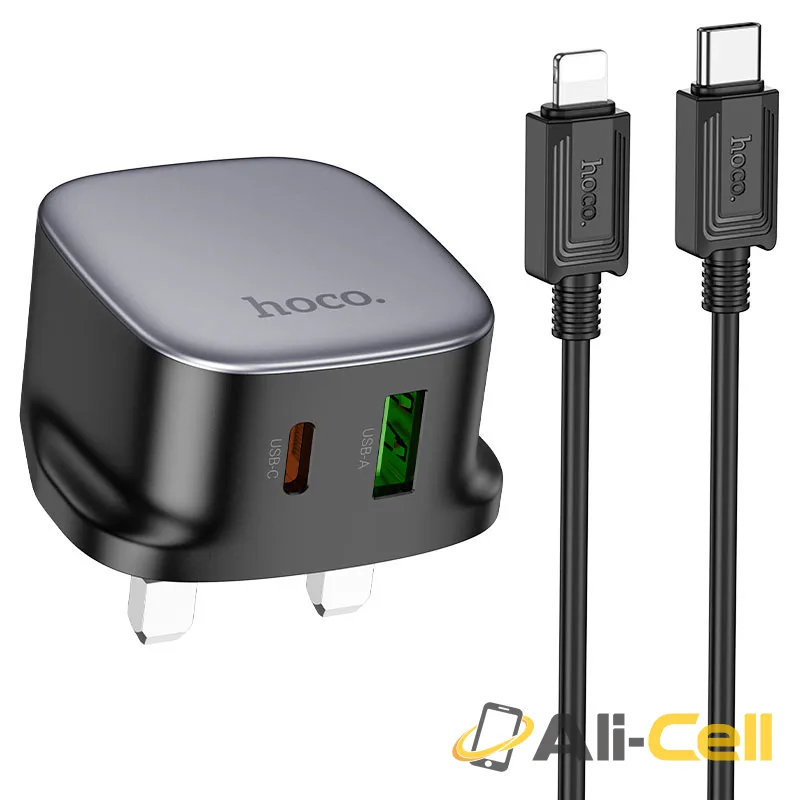 Wall charger “CS32B Rich” PD20W + QC3.0 UK cable set (Cs32b Set Tc Ltn Black, Set With Type C To Lightning Cable)