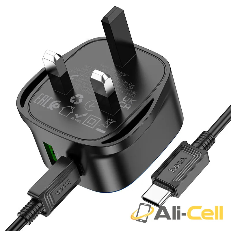 Wall charger “CS32B Rich” PD20W + QC3.0 UK cable set (Cs32b Black, Single) — 5