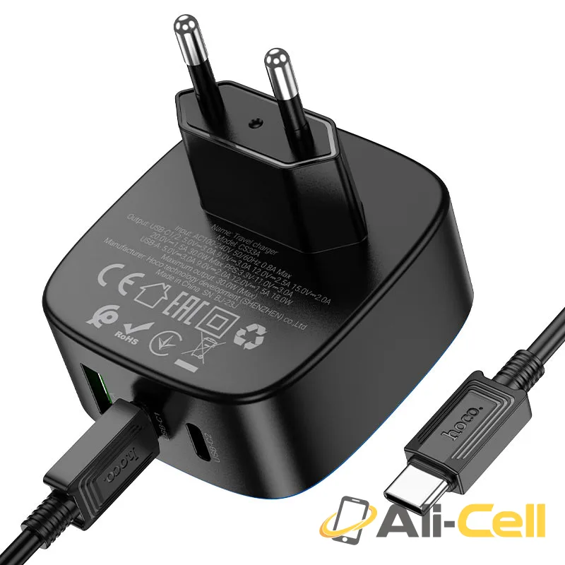 Wall charger “CS33A Amanecer” PD30W + QC3.0 EU cable set (Cs33a Black, Single) — 6