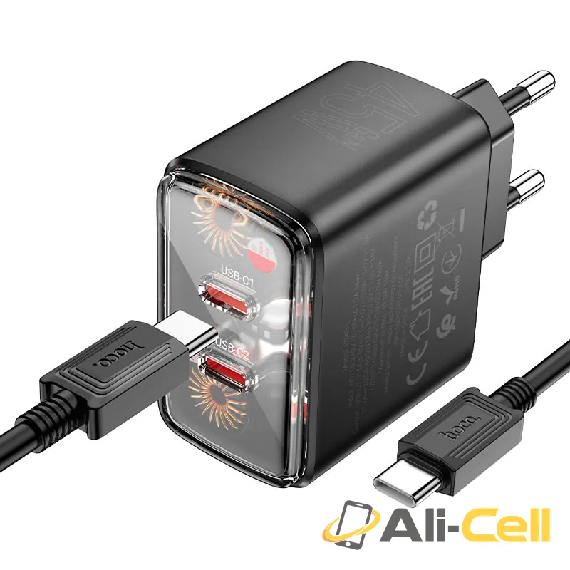 Wall charger “CS43A Smart” PD45W EU cable set (Cs43a Set Tc Tc Black, Set With Type C To Type C Cable) — 3