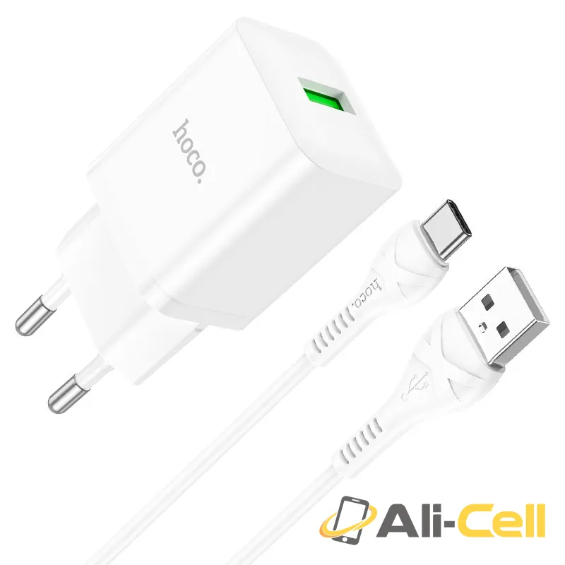 Wall charger “N26 Maxim” QC3.0 EU cable set (N26 Set Usb Tc White, Set With Type C Cable)