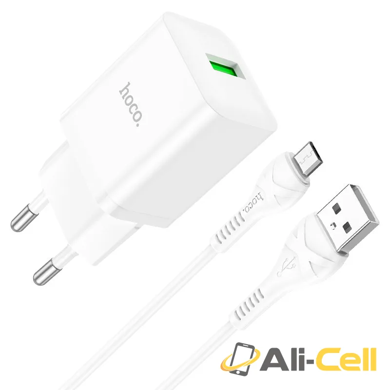 Wall charger “N26 Maxim” QC3.0 EU cable set (N26 Set Usb Musb White, Set With Micro Usb Cable)