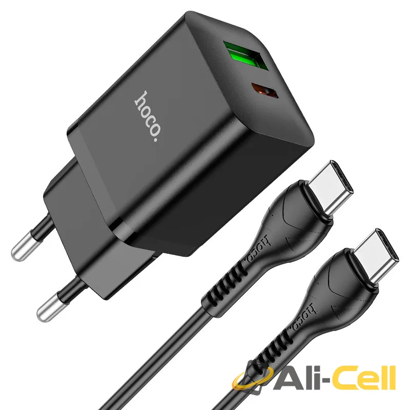 Wall charger “N28 Founder” PD20W + QC3.0 EU cable set (N28 Set Tc Tc Black, Set With Type C To Type C Cable)
