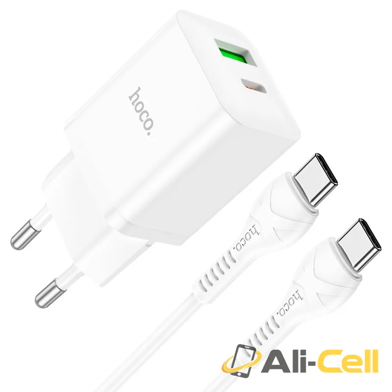 Wall charger “N28 Founder” PD20W + QC3.0 EU cable set (N28 Set Tc Tc White, Set With Type C To Type C Cable)