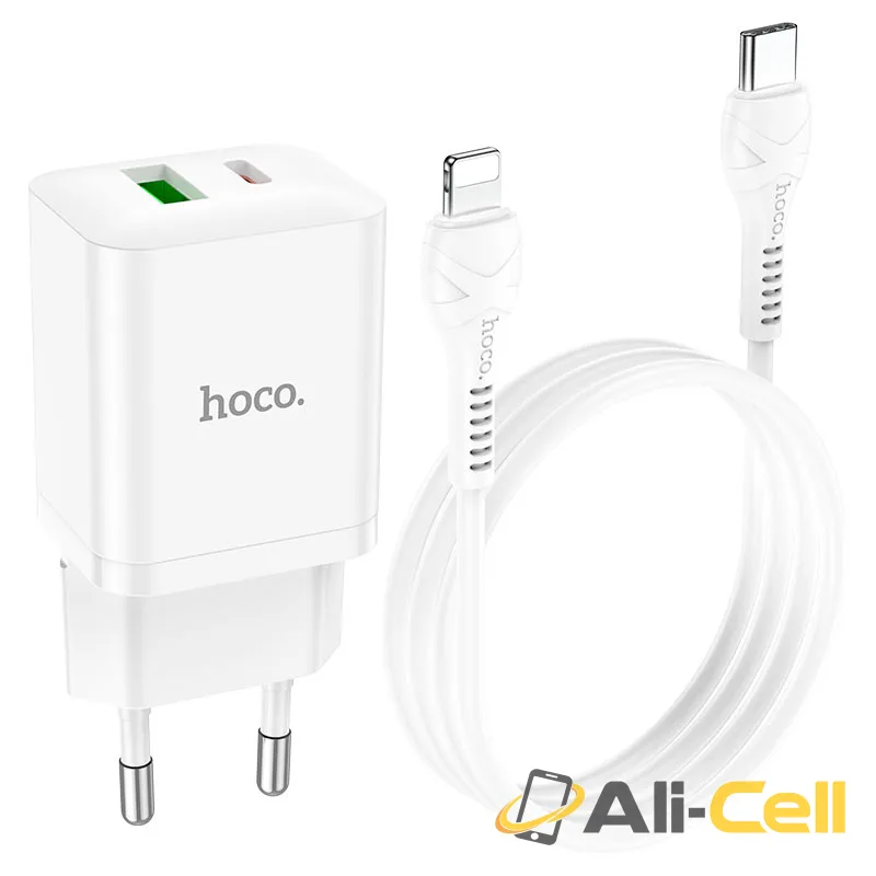 Wall charger “N28 Founder” PD20W + QC3.0 EU cable set (N28 Set Tc Ltn White, Set With Type C To Lightning Cable) — 4