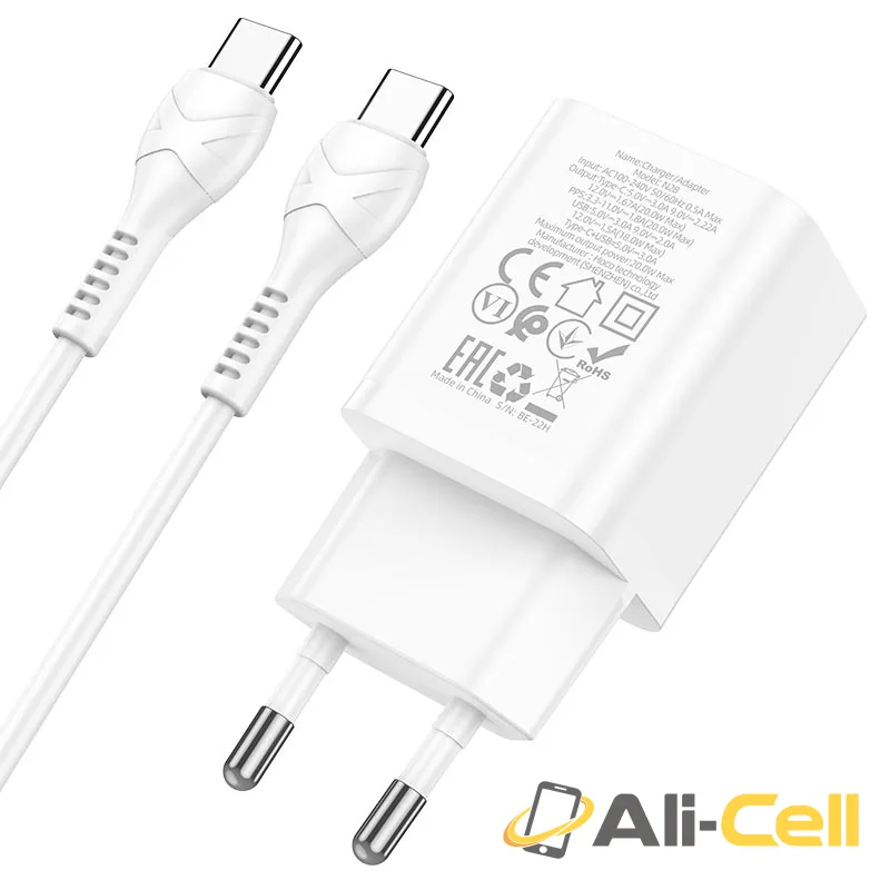 Wall charger “N28 Founder” PD20W + QC3.0 EU cable set (N28 White, Single) — 6