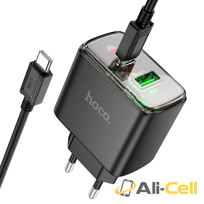 Wall charger “CS42A Smart” PD30W + QC3.0 EU cable set (Cs42a Set Tc Tc Black, Set With Type C To Type C Cable)