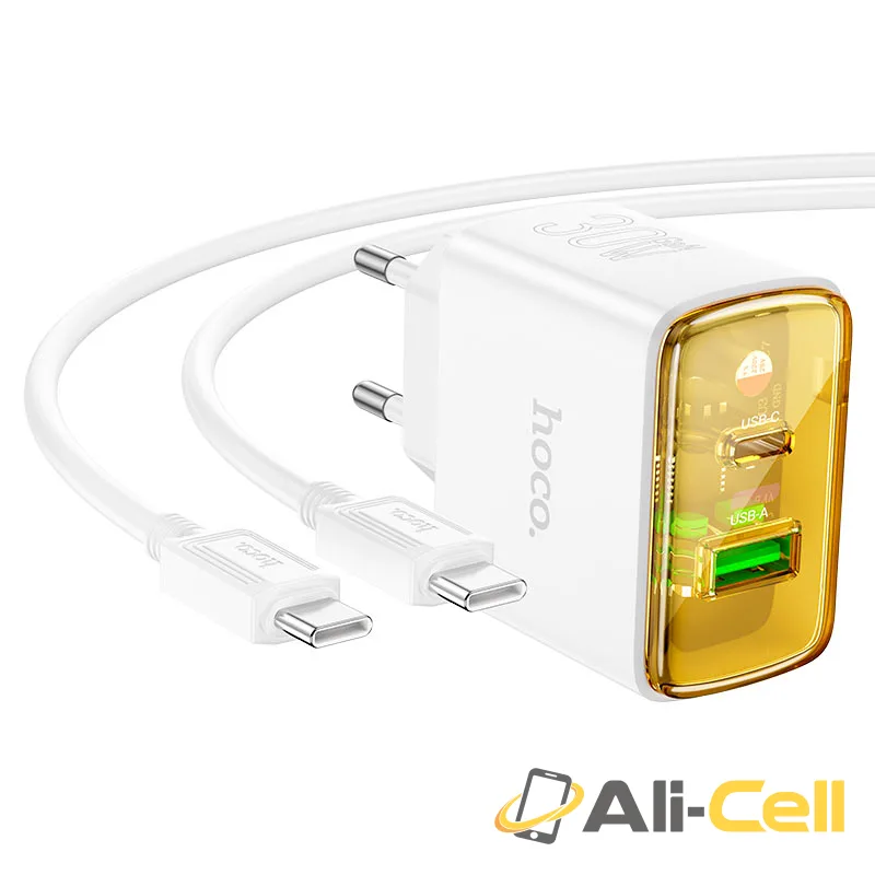 Wall charger “CS42A Smart” PD30W + QC3.0 EU cable set (Cs42a Set Tc Ltn White, Set With Type C To Lightning Cable) — 3