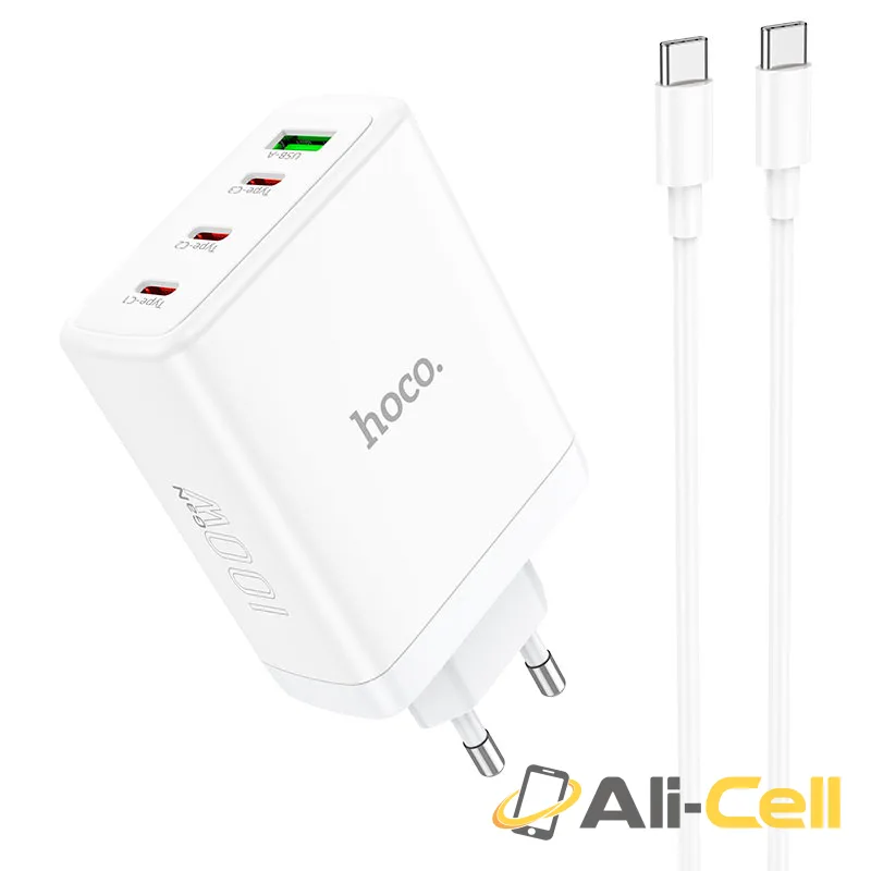 Wall charger “N31 Leader” PD100W + QC3.0 EU cable set (N31 Set Tc Tc White, Set With Type C To Type C Cable)