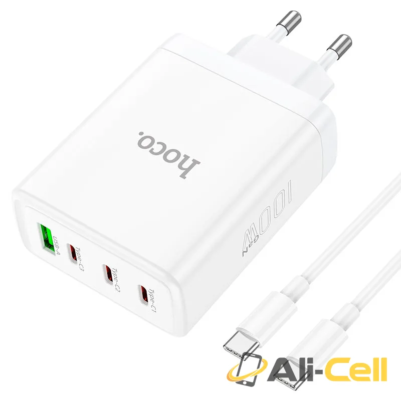 Wall charger “N31 Leader” PD100W + QC3.0 EU cable set (N31 Set Tc Tc White, Set With Type C To Type C Cable) — 5