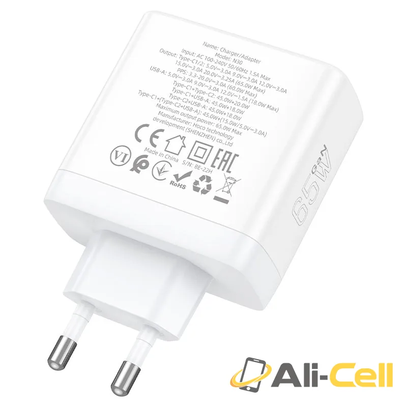 Wall charger “N30 Glory” PD65W + QC3.0 EU (N30 White) — 6