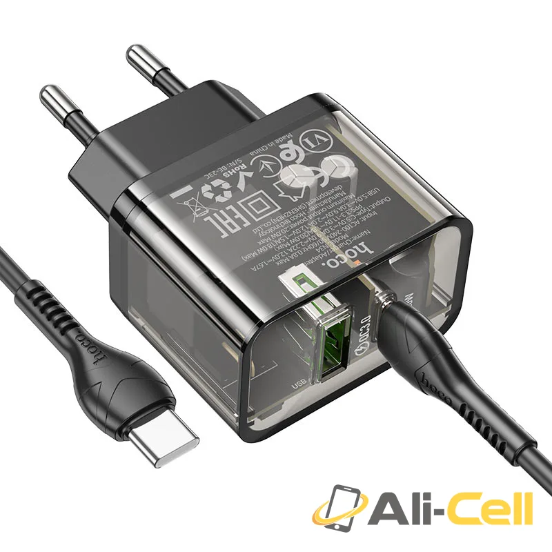Wall charger “N34 Dazzling” PD20W + QC3.0 EU cable set (N34 Set Tc Tc Transparent Black, Set With Type C To Type C Cable) — 5