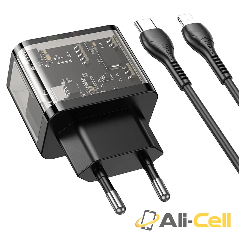 Wall charger “N34 Dazzling” PD20W + QC3.0 EU cable set (N34 Set Tc Tc Transparent Black, Set With Type C To Type C Cable) — 6