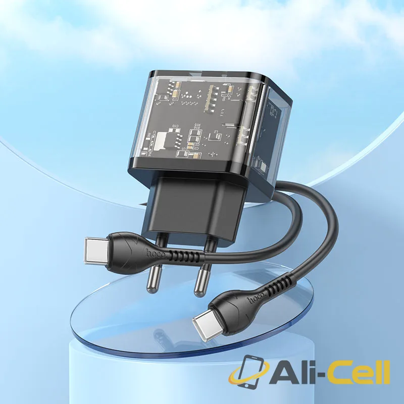 Wall charger “N34 Dazzling” PD20W + QC3.0 EU cable set (N34 Set Tc Tc Transparent Black, Set With Type C To Type C Cable) — 8