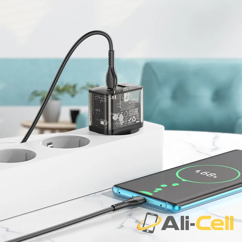 Wall charger “N34 Dazzling” PD20W + QC3.0 EU cable set (N34 Set Tc Ltn Transparent Black, Set With Type C To Lightning Cable) — 7